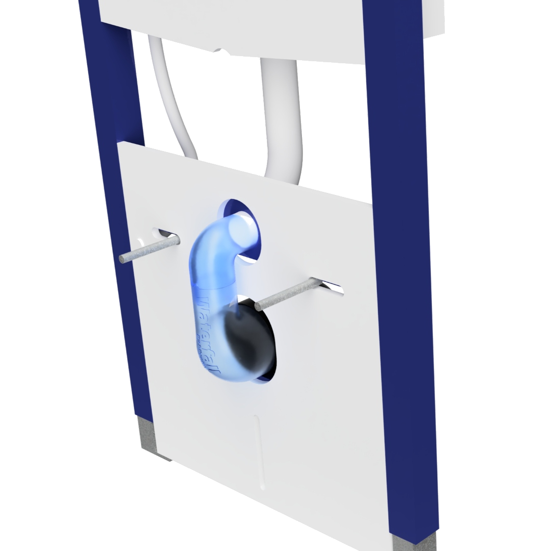 Waterfall by FlushProof adapter installed on a Geberit UP320 in-wall flush reservoir